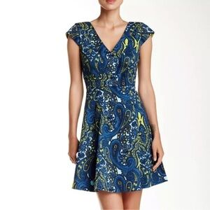 Plenty by Tracy Reese “Melanie” Blue Paisley Print Floral Fit and Flare Dress 6
